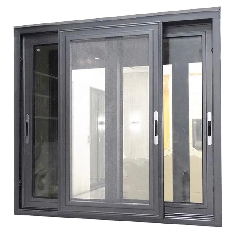 Finestra scorrevole in alluminio con cornice in alluminio a doppio vetro personalizzata finestra scorrevole a 3 binari