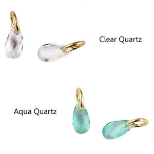 Conector de colgante de cuarzo transparente de pera, 5x10mm, facetado chapado en oro, una sola bola, hecho a mano - Product Image 4