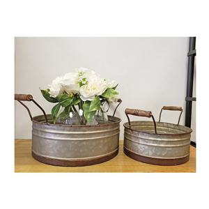 Bandeja de frutas de forma Rectangular martillada galvanizada con acabados antiguos con asa de cuerda para decoraciones de mesa Bandeja de aluminio - Product Image 4