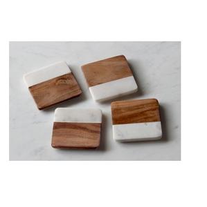 Usine en gros de haute qualité 10 cm blanc rond marbre et sous-verres en bois boissons fabriquées en Inde - Product Image 6