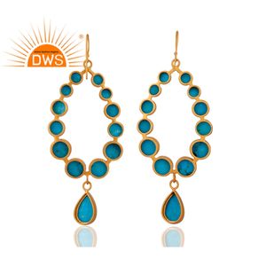 Ztech — boucles d'oreilles pendantes en pierre précieuse Turquoise, plaqué or jaune, fabrication de bijoux à la main, vente en gros, 18k - Product Image 3