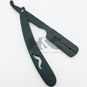 <b>Razor</b> Moustache Style Handle Black Matte Powder Coated Stainless Steel Barber <b>Straight</b> <b>Razor</b> Custom Logo Offer Black <b>Razors</b> - Product Image 1