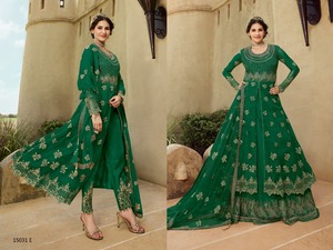 Papriko Setelan Rok & Celana Anarkali, Rok & Celana Bordir, Banglori Jaring Lembut, Bawahan Satin dengan Sepatu Renda Samping - Product Image 6