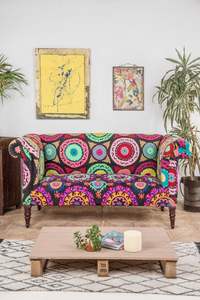 Modern Cotton Upholstered <b>Sofa</b> Sear for <b>Living</b> <b>Room</b> <b>Sofa</b> Tow Seater Chair Suzani Embroidered Embroidered Couch - Product Image 2