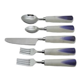 โลหะที่ยอดเยี่ยมสแตนเลสโรงแรม 5 ชิ้นชุดช้อนส้อม Flatware ที่จับหินอ่อนและสแตนเลสพร้อมชุดเครื่องครัวชุบเงิน - Product Image 1