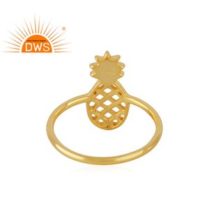 Anillo de cóctel hecho a mano con diseño de piña, joyería lisa de plata de 14k, chapado en oro amarillo - Product Image 4