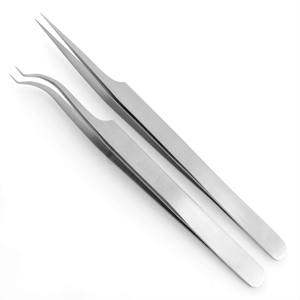 Pince à épiler à double courbure en acier inoxydable de haute qualité Pointe en fibre antidérapante avec points droits Marque privée - Product Image 5