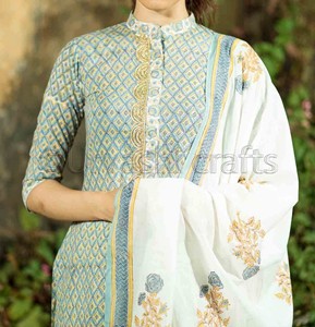 เคอร์ติอินเดียพิมพ์ลายบล็อกมือสำหรับผู้หญิงชุด Co-Ord ชุดจับคู่กางเกงกับกางเกงเคอร์ติสผู้หญิงล่าสุด - Product Image 2