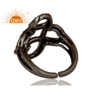 Black Oxidized Solid 925 <b>Silver</b> Jewelry Supplier Diamond <b>Set</b> Infinity Midi <b>Ring</b> Jewelry Wholesaler - Product Image 5