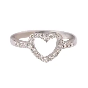 Natural Diamond Gift Design 14k White Gold Heart Love Ring Solid Gold Pave Diamond Engagement Ring Fine Jewelry Manufacturer