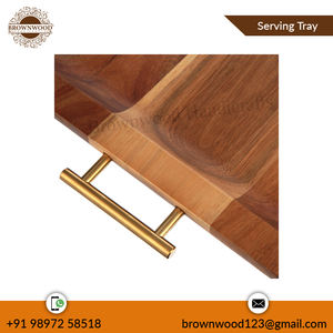 Bandeja grande para servir de madera de acacia con asas, de fábrica al por mayor, bandeja de madera de diseño único para uso doméstico, disponible a bajo precio - Product Image 2