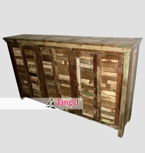 Aparador de Madera Reciclada con Acabado Desgastado, de 3 Niveles, para Comedor, Hotel o Casa de Campo, Artesanía India - Product Image 3
