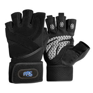 TRAINING <b>GYM</b> GLOVES LONG STRAP <b>BODY</b> BUILDING WEIGHT LIFTING PADDED LEATHER GLOVE - Product Image 1