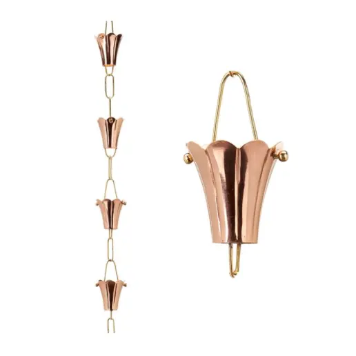 Classic Downspout Rain Chain Metal Brass & Copper Flower Design Decorative Rain Chain Outdoor Garden Ornament