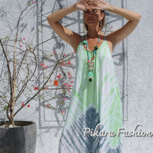 Tie Dye Summer Vacation Plus Sin mangas Maxi vestidos Mini Summer Vacation Long Tie Dye Maxi vestido Escote redondo Sin mangas - Product Image 5