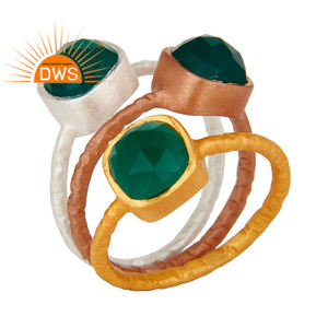 แหวนตอกสีเงินสเตอร์ลิงสีเหลืองโรสโกลด์อัญมณีสีเขียวพลอยนิลสำหรับเป็นของขวัญสำหรับผู้หญิง - Product Image 1