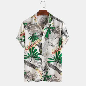 Bañador de algodón y poliéster con estampado de hojas, ropa de baño de manga corta de alta calidad, Estilo Hawaiano - Product Image 4