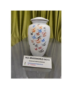 Exquisite Hand-Painted Aluminium Urn Brassworld India's <b>Funeral</b> <b>Supplies</b> with Human Design - Product Image 1