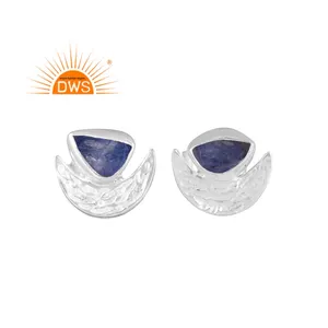 925 <b>Fine</b> Sterling Silver <b>Stud</b> <b>Earring</b> Rough Tanzanite Gemstone <b>Earring</b> Gemstone Jewelry Manufacturer - Product Image 1