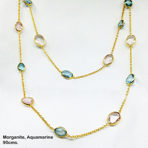 Collar de cadena larga de aguamarina, morganita de Plata de Ley 925, para uso diario - Product Image 3