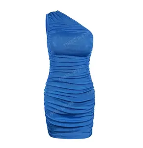 Ladies Fashionable Slim Casual Dresses One Shoulder Ruched Dress