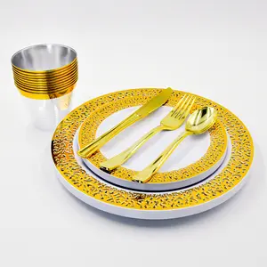 Nicro Elegant 150 PCS Gold Kunststoff Einweg platten Fancy Party Geschirr Teller Geschirr Set Party Tisch dekoration