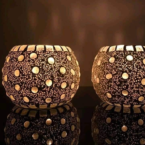 Golden Round Glass <b>Candle</b> <b>Holder</b> for Decoration - Product Image 1