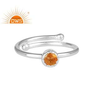 Anillo de plata de primera ley y citrino para mujer, sortija ajustable, plata esterlina 925, piedra Natural, citrino redondo - Product Image 1