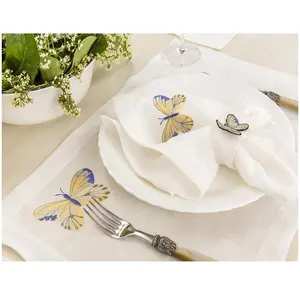 Embroidery Butterfly Placemat and Napkin Sets Pure Linen Table Mats for Home Restaurant Wedding Luxury Placemat&Napkin Set