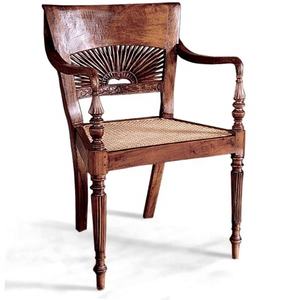 European-Style Colonial Teak Dining <b>Chairs</b> Carved <b>Wooden</b> Furniture with Rattan for Home or Apartment - Product Image 1