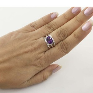 Anillo de piedras preciosas de amatista natural con ajuste de bisel de plata esterlina de alta calidad con diamante para boda - Product Image 4