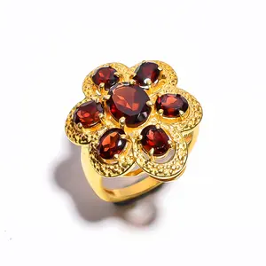 Alluring Natural Mozambique Garnet/Zircon Gemstone 925 Sterling Silver 18k Gold Vermeil Women's Gift Oval Stone Garnet Ring