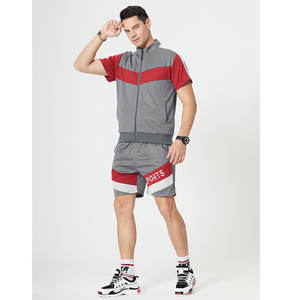 Chándal corto deportivo personalizado para hombre, conjunto de pantalones cortos de verano, color liso, venta al por mayor - Product Image 1