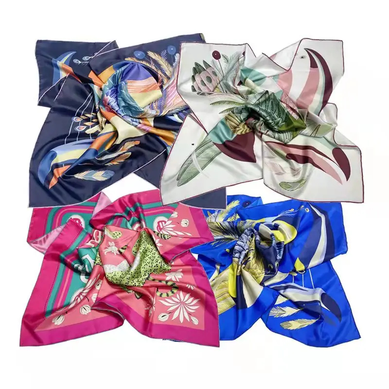 Personalized High Quality 100% Mulberry Silk Satin Square Scarf Silk Screen Both Sides Printed Logo Ladies Party Gift Silk Scarf