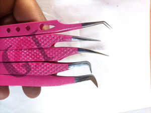 Pince à épiler professionnelle en acier inoxydable pour extension de cils nouveau revêtement en poudre rose pointe argentée Instrument de beauté Style différent - Product Image 5