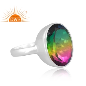 Anillo de Plata de Ley Fina de Diseño Hecho a Mano Natural Bio Mystic Doublet Cuarzo Piedra Preciosa Apilable Fabricante de Joyería - Product Image 3