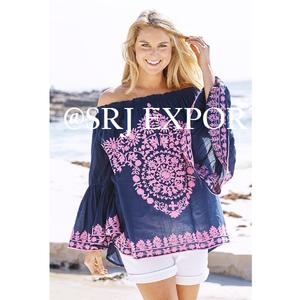 เสื้อเบลาส์ชายหาดปักลายสไตล์เม็กซิกันสำหรับผู้หญิงผ้าคอตตอน100% ทรงกระดิ่งแขนกระดิ่งแนวเซ็กซี่อัจฉริยะ - Product Image 6