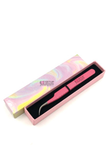 Nouveau Style incurvé rose poudre revêtement argent pointe diamant poignée en acier inoxydable extension de cils pince à épiler Logo personnalisé outils de beauté - Product Image 4
