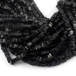 Perles fines carrées lisses Heishi, spinelle noire, pierres précieuses en vrac, bijoux naturels, perles - Product Image 1