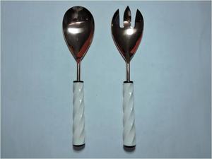 Ensemble de cuillères à salade en acier inoxydable, vente directe en usine, poignée en résine plaquée or, nouveau Style - Product Image 2