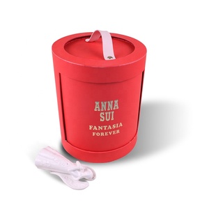 Red custom rotatable hot <b>foil</b> cylinder box with transparent <b>window</b> and leather handle - Product Image 4