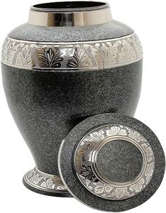 Urna de cremación hecha a mano de aluminio, Color gris, hecha a mano con gran precisión, urna funeraria grabada para cenizas humanos de adultos - Product Image 6