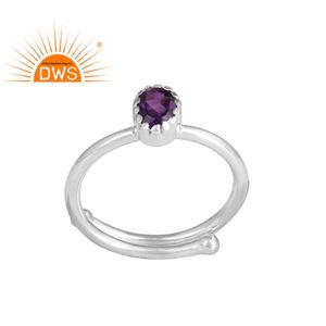 Bague en améthyste naturelle pour filles, bijou en forme ovale, couronne de pierre précieuse, argent fin 925, à la mode, vente en gros - Product Image 1