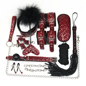 Diamond Pattern 10-piece set Bondage Restrains Flirt Sexy Sets Plush Leather Bundle Men Women Couple SM Sex Adult Supplies Toys