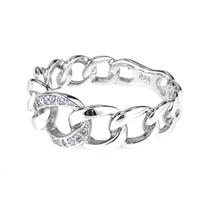 Bijoux en argent personnalisé Bague de chaîne à maillons Bague de chaîne en zircon cubique plaqué rhodium Bijoux pour femmes Cadeau de Saint-Valentin - Product Image 5