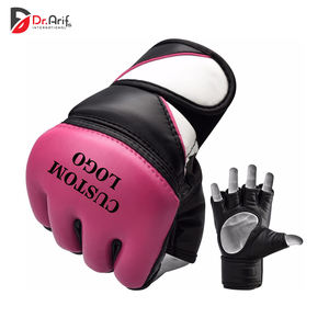 Rojo azul negro logotipo personalizado guantes de medio dedo luchando de cuero de la PU de MMA UFC - Product Image 3