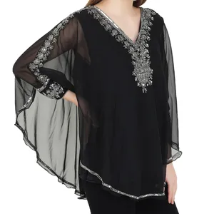 Style marocain court caftan Caftan Style ethnique caftan Caftan taille libre perles à la main broderie femmes fête porter adultes Georgette