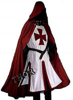 Traje de algodón con armadura blanca y roja, abrigo y capa de cruzado de caballero templario Medieval, SCA