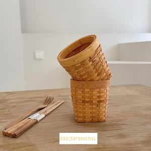 Portalápices retro tejido hecho a mano de viento vietnamita, soporte de madera maciza para escritorio, palillos, cucharas, tubo de almacenamiento, accesorios de adornos - Product Image 6