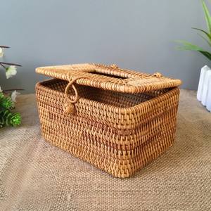 Caja Rectangular de mimbre para servilletas, cubierta de tejido decorativo - Product Image 5